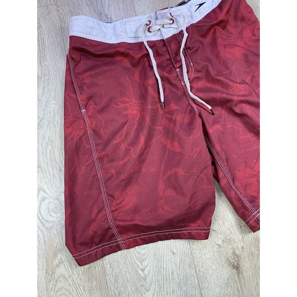 Speedo Men Sz Large Floral Red Swimsuit MESH REMOVED Swim Trunks Swimming Shorts